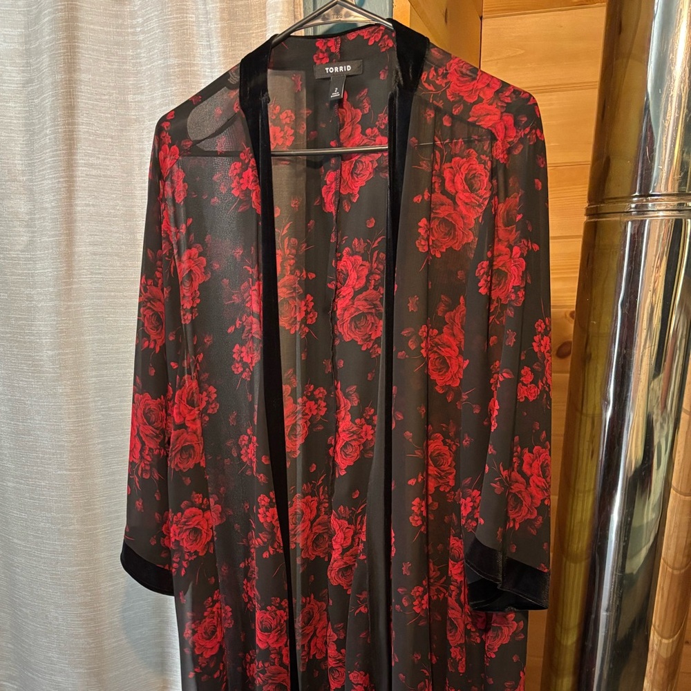 Torrid Black Shall with Red Floral Design